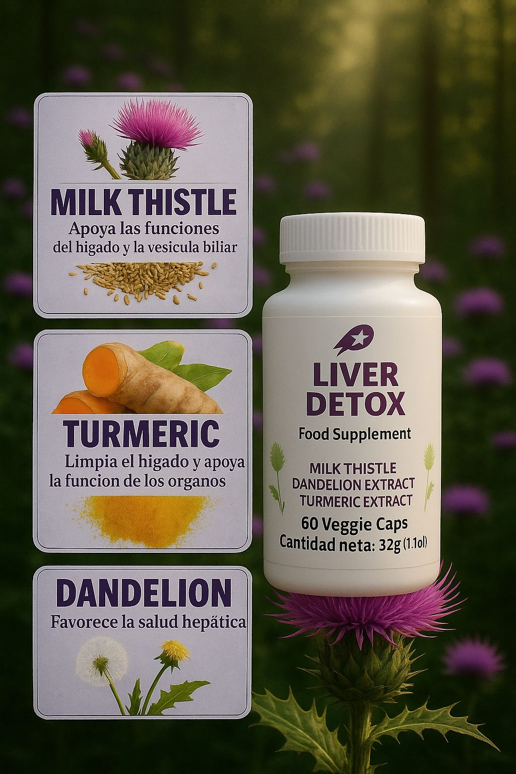 Cardo mariano, diente de león & cúrcuma: Cuidado Hepático y digestivo con productos naturales